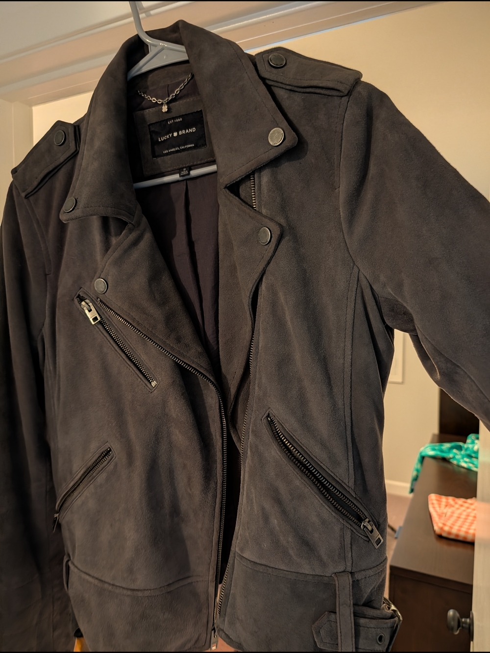 Lucky Brand Women's Dark Grey Suede Moto Jacket Size S